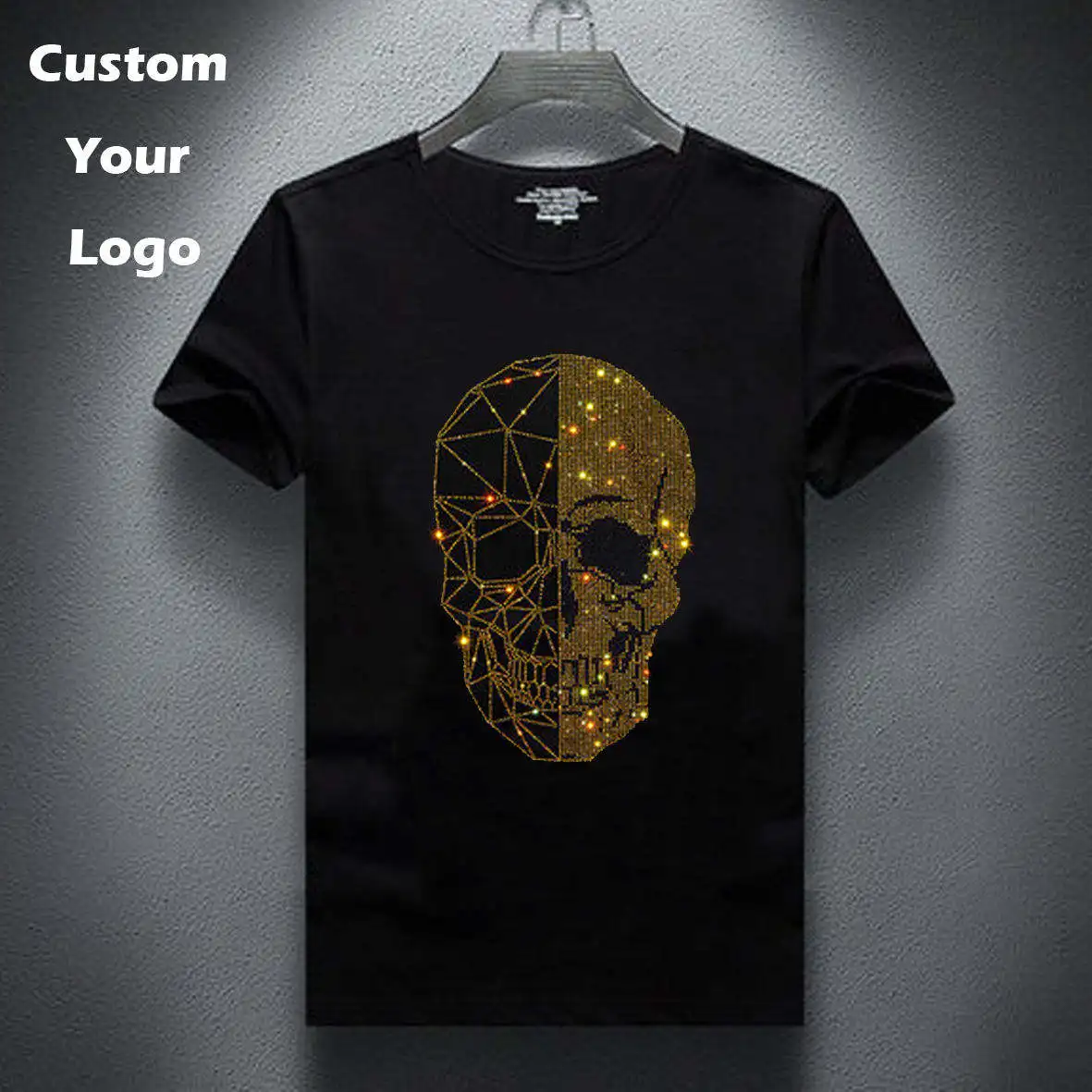 Wholesale Embroidered Bead Pattern Classic Round Neck Blank Plain iron drill T Shirts Custom Cotton Rhinestone T-shirt For Men