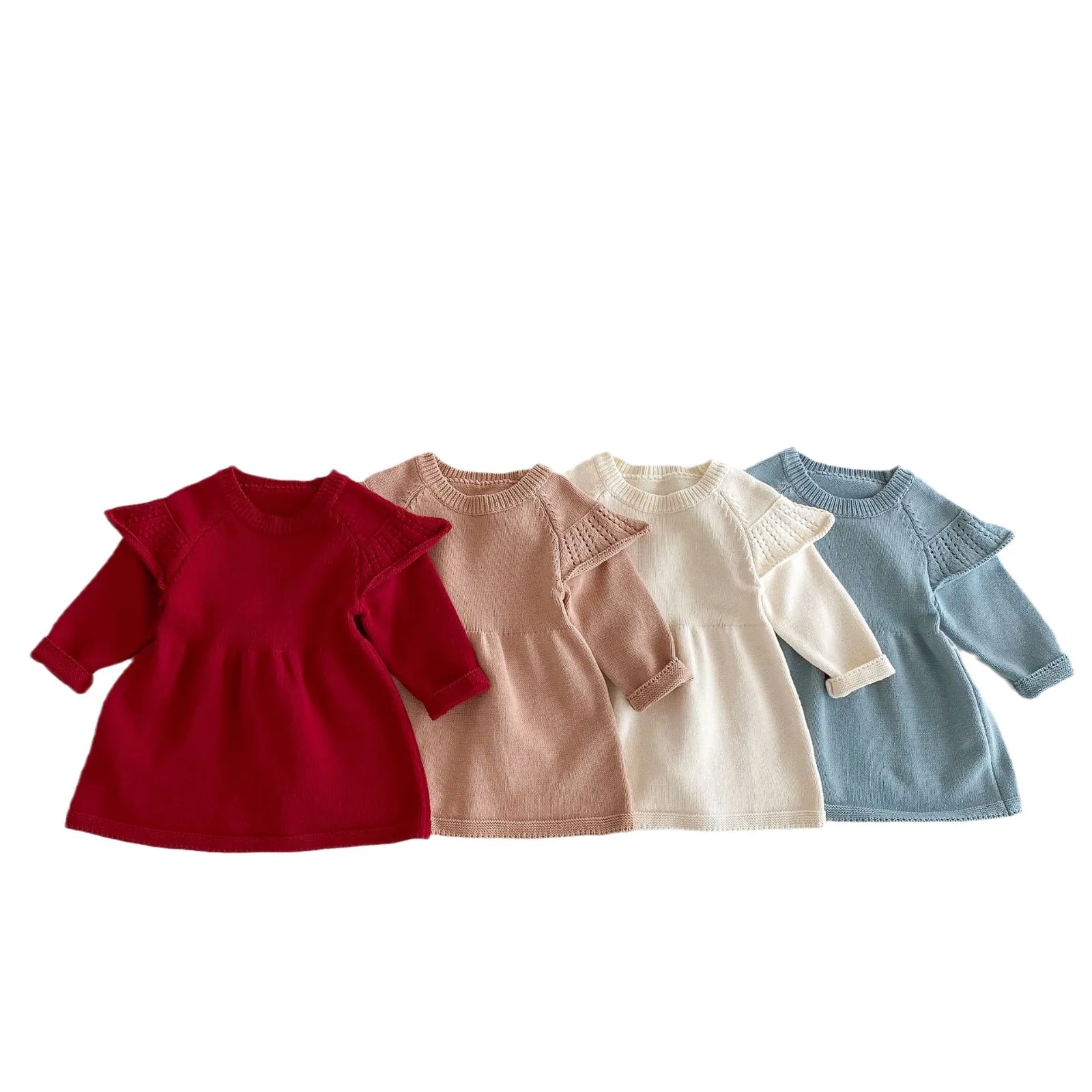2024 New Korean Fashionable Autumn Winter Knitted Dress and Princess Skirt for 1-8 Years Old Baby Girls Sweet Style