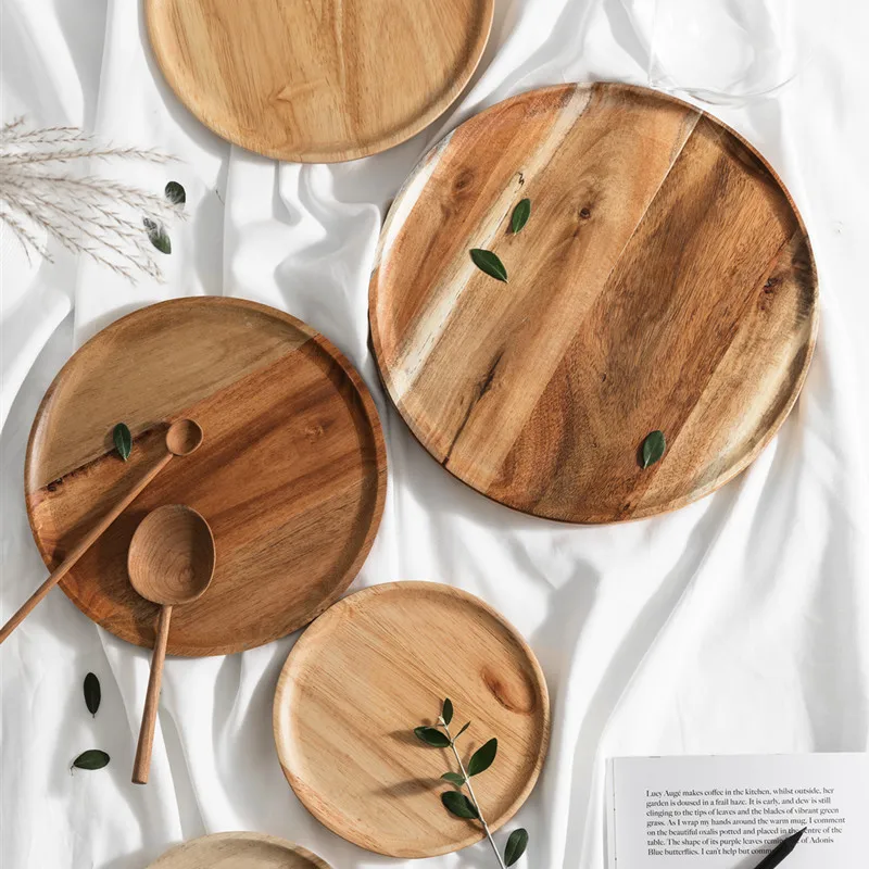 Oak Pallet Household Minimalist Solid Wood Disc Tea Tray Dinner Saucer Dim Sum Pizza Big Stand Wooden Plate