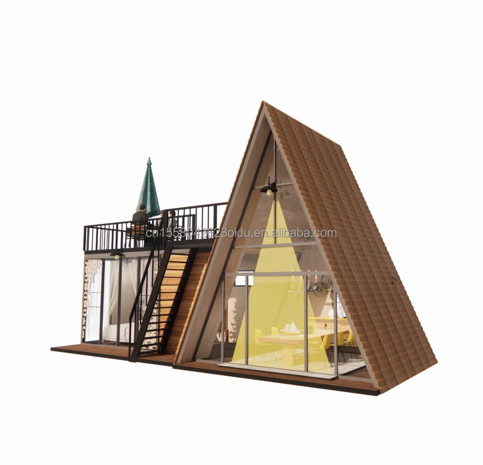 Luxury modern design triangular house modular steel structure wooden house prefabricated container
