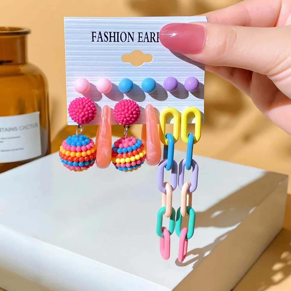 Western Stud Earrings Blue Acrylic Heart Drop Chunky Longs Earrings Set For Women Jewelry