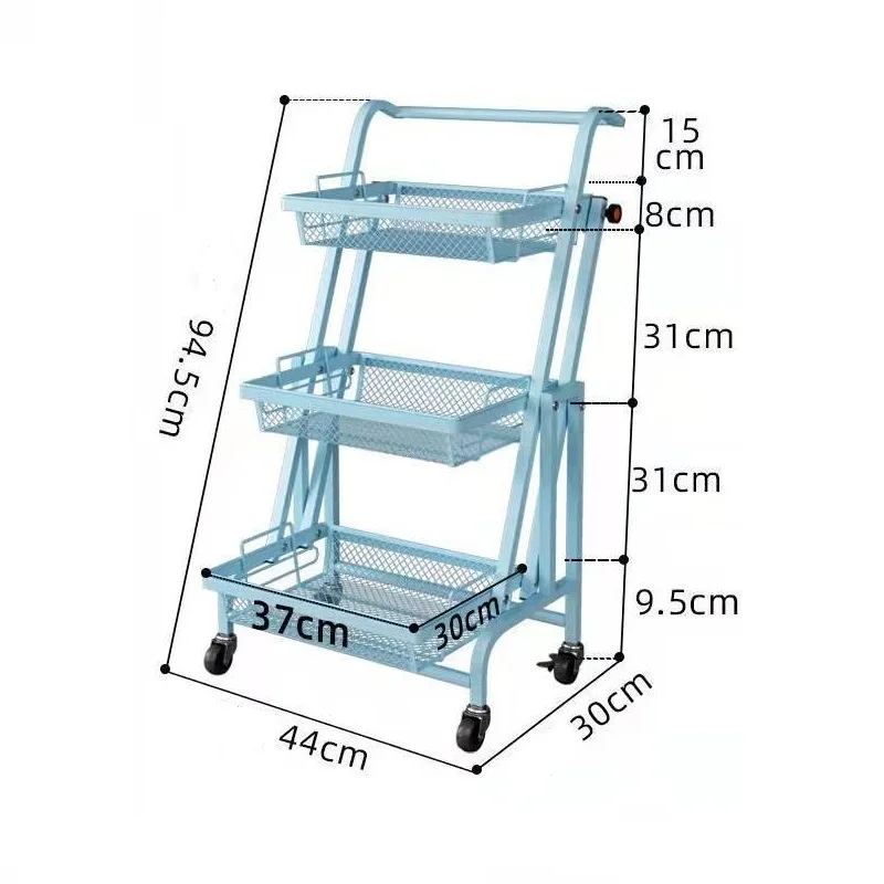 Foldable 3 Tire Trolley Organizer Rack Kitchen Bathroom Office Food Storage Basket Stand Save Space Holder Metal Rolling Cart