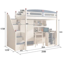 Hotel bedroom elevated bed furniture set desk wardrobe combination bed assembled cartoon style room