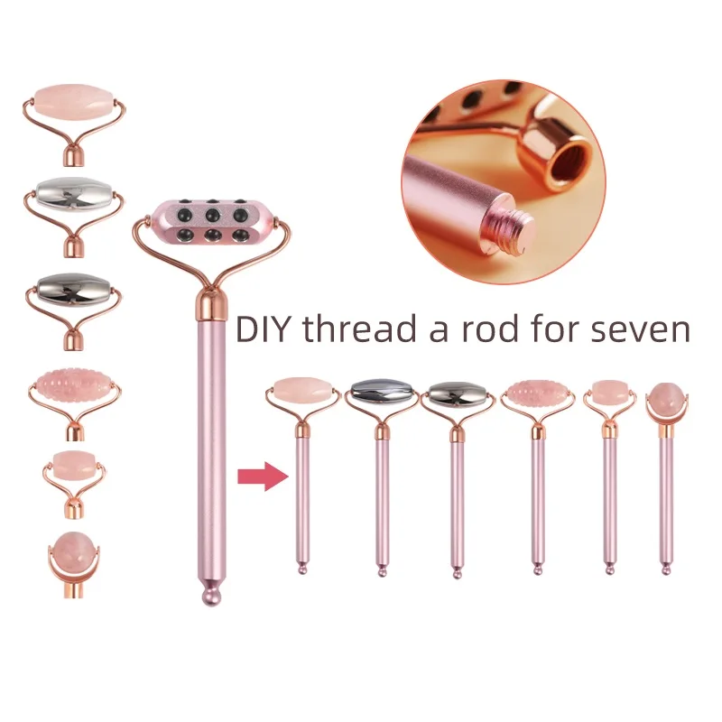 Yingshang 3 in 1 DIY derma beauty germanium face roller jade facial roller 3 in 1 Head Changing roller Set