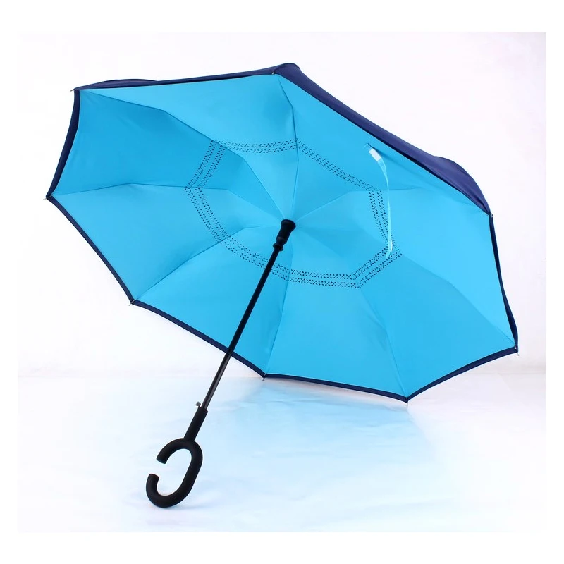 Wind Resistant Hands Free Inside Out C Handle Smart Upside-Down Double Layer Windproof Reverse Inverted Umbrella For The Rain