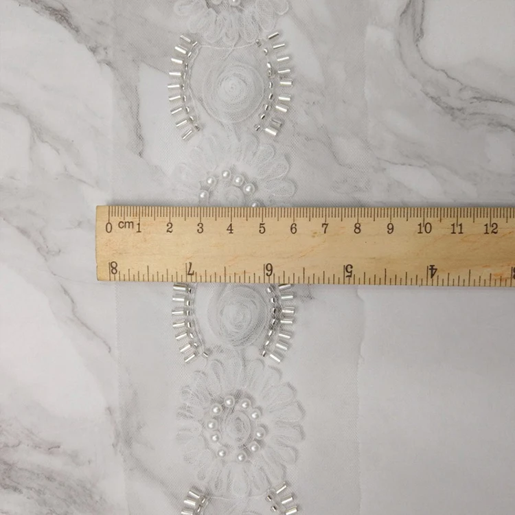 White heavy stitching bead wedding dress accessories mesh hand sewn bead leaves high-grade barcode DIY neckline