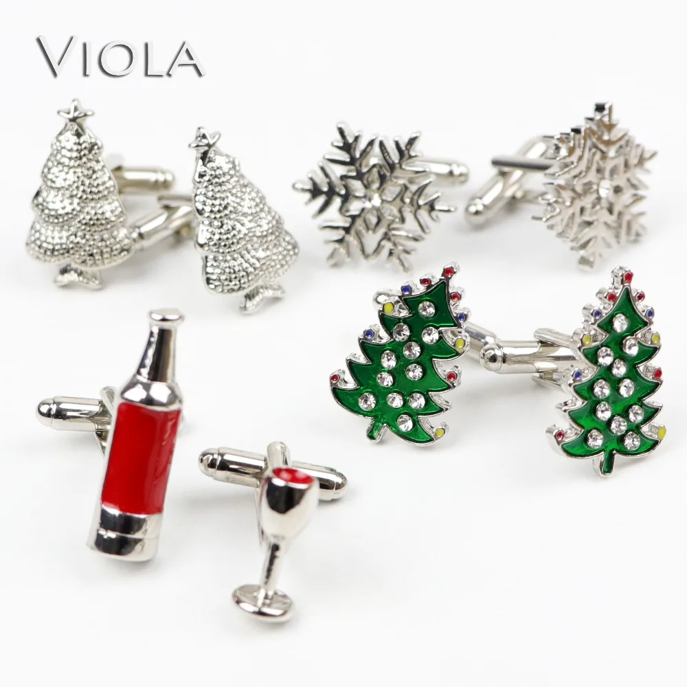 Christmas Cufflinks Fun Wine&cup Christmas Trees Snowflake Gentleman Cuff-link Men Sleeve Button Simple Design Accessory Gift