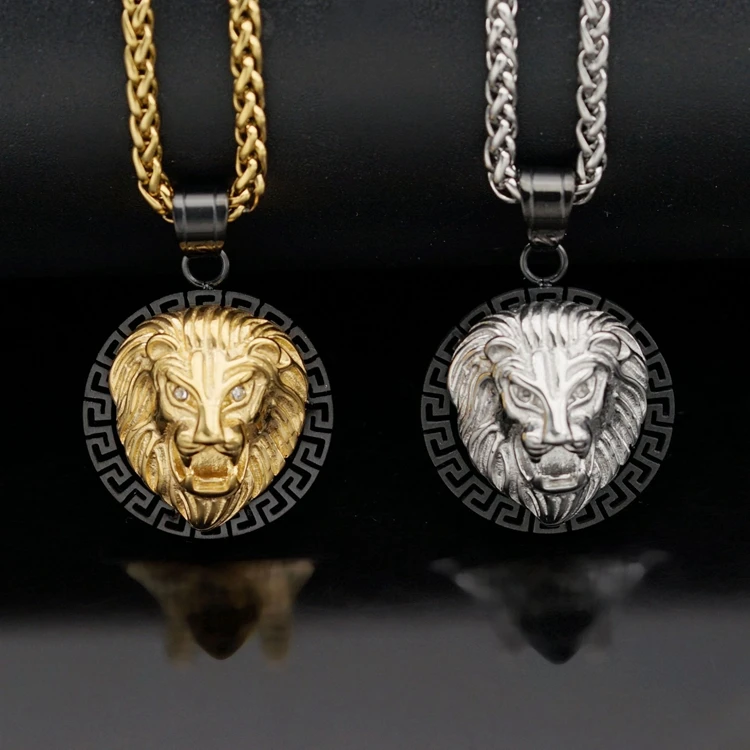 Fashion Fine Jewelry Gold Plated Stainless Steel 18K Lion Head Necklaces Punk Vintage Hip Hop Necklaces for Women Men