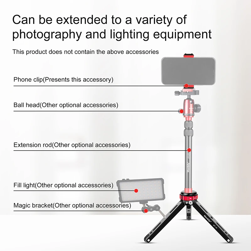 Manbily MT-01 CNC Aluminum DSLR Camera Gimbal Stabilizer Mini Small Desktop Stand Table Top Tripod with 1/4 and 3/8 Screw Mount