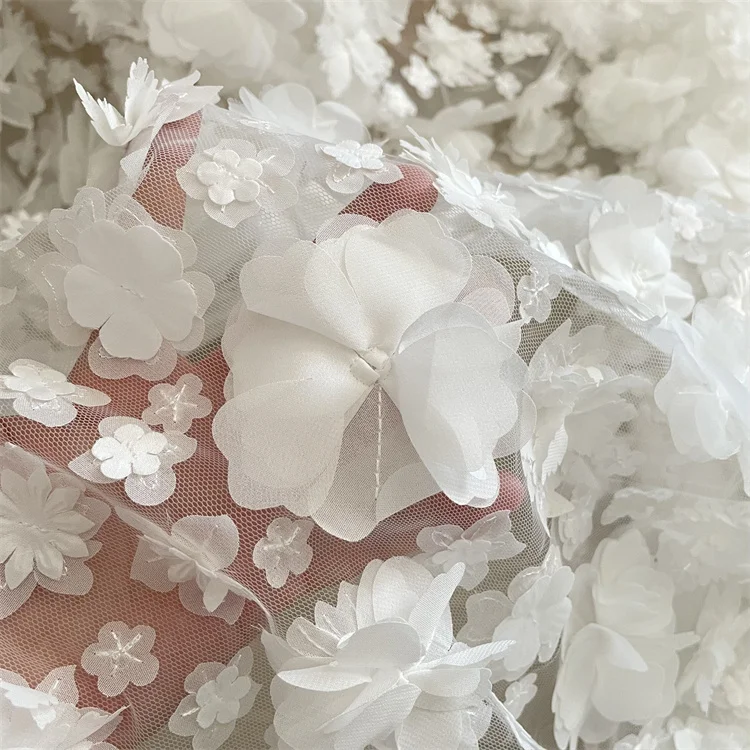 New Allover Luxury Low Price 3D Flower Lace Fabric Embroidery For Wedding Gown