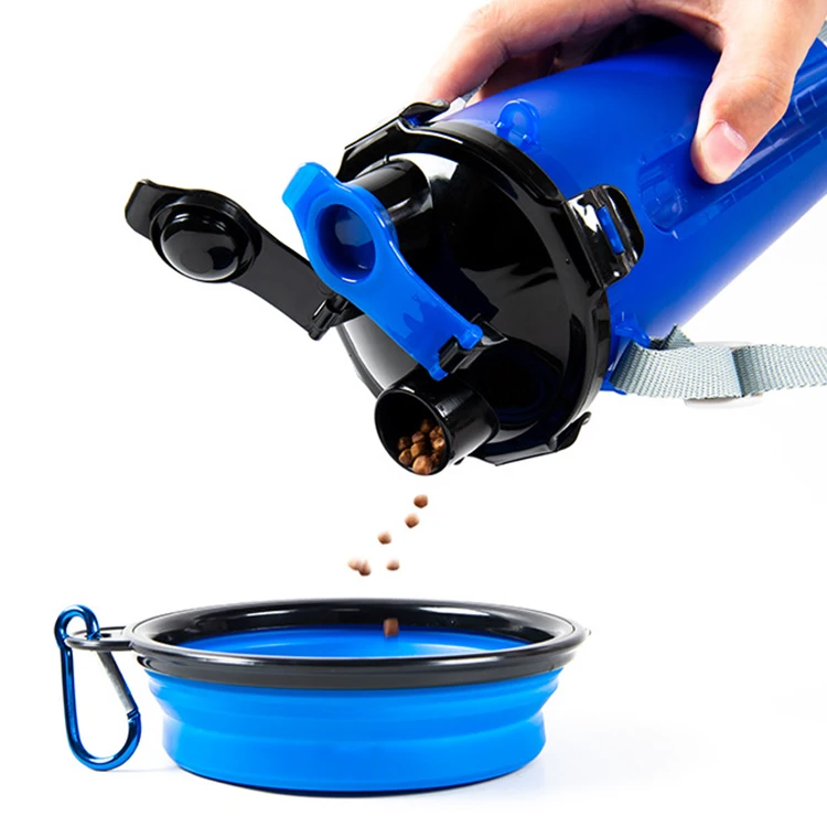 Dog Traveling Cup Pet Food Container 2-in-1 with Collapsible Dog Bowls Outdoor Dog Cat Pet Water Food Bottle