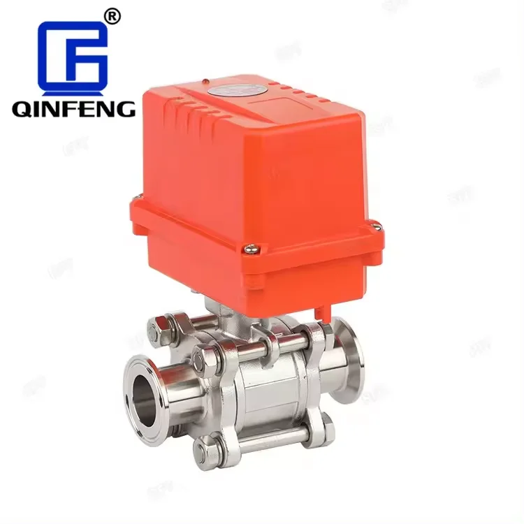 Food Sanitary 304/316 Stainless Steel DC 24V Control Solenoid Electric Actuator 3PC Motorized Ball Valve For Beer Milk Cosmetics
