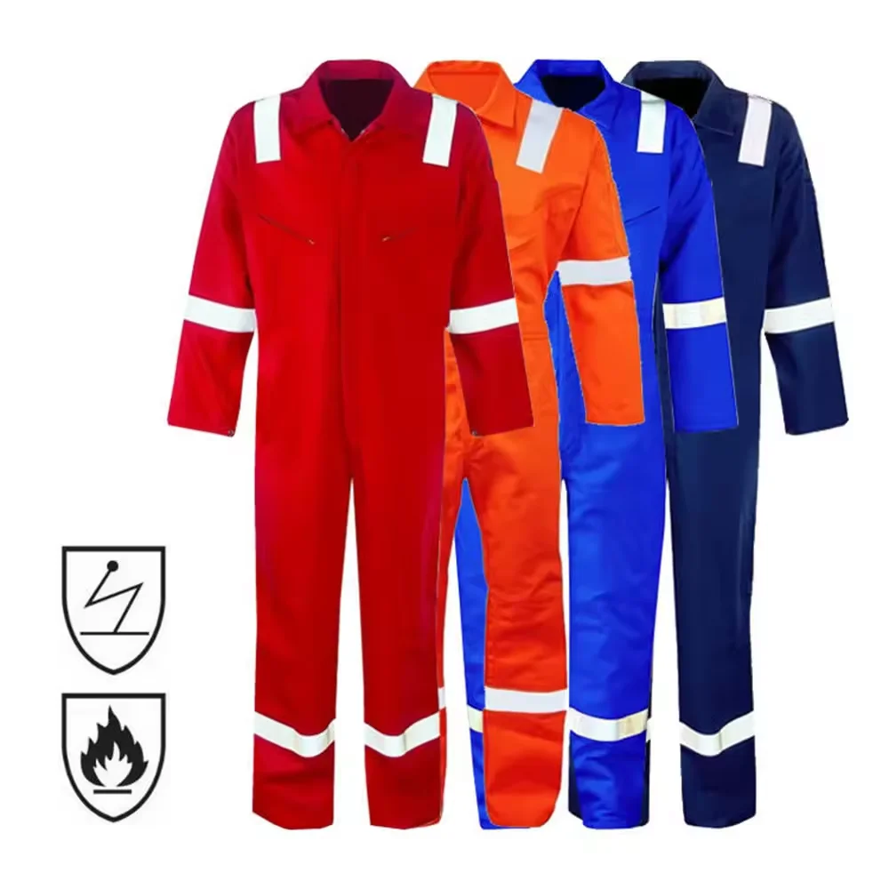 ANSI NFPA2112 Safety Workwear Hi Vis Flame Resistant FR Red Coverall With Fire Retardant High Visibility Reflective Stripe
