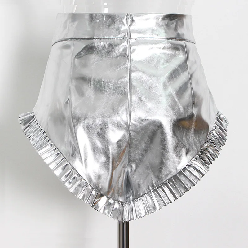 Fashion Casual Streetwear Unique Shine Women Biker Shorts Pants Pu Leather Hot Pants Designer Shorts Woman Clothing Solid Color