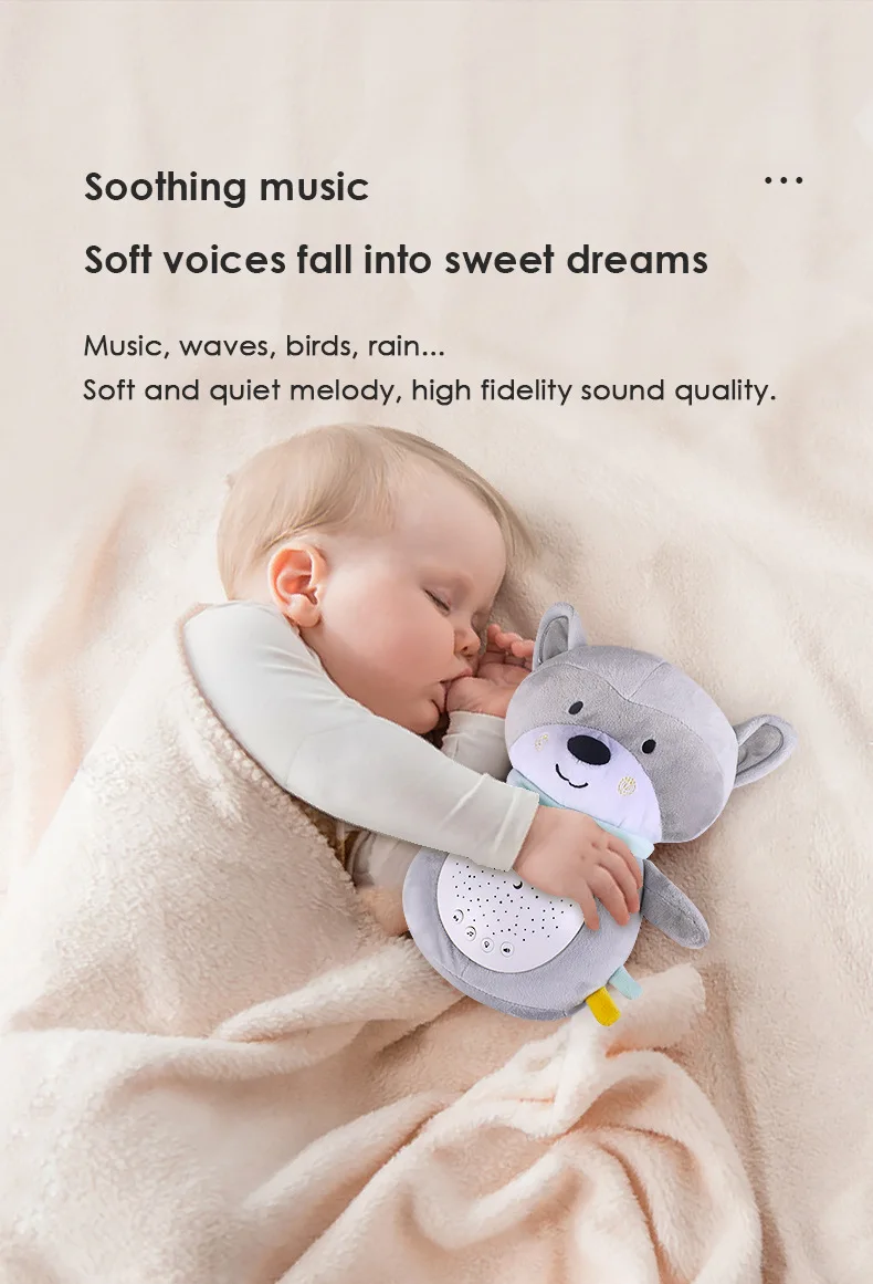 ASTM/CPSIA/EN71 penguin raccoon stuffed animal toys night light plush musical toys sky projection lamp sleeping comfort toys