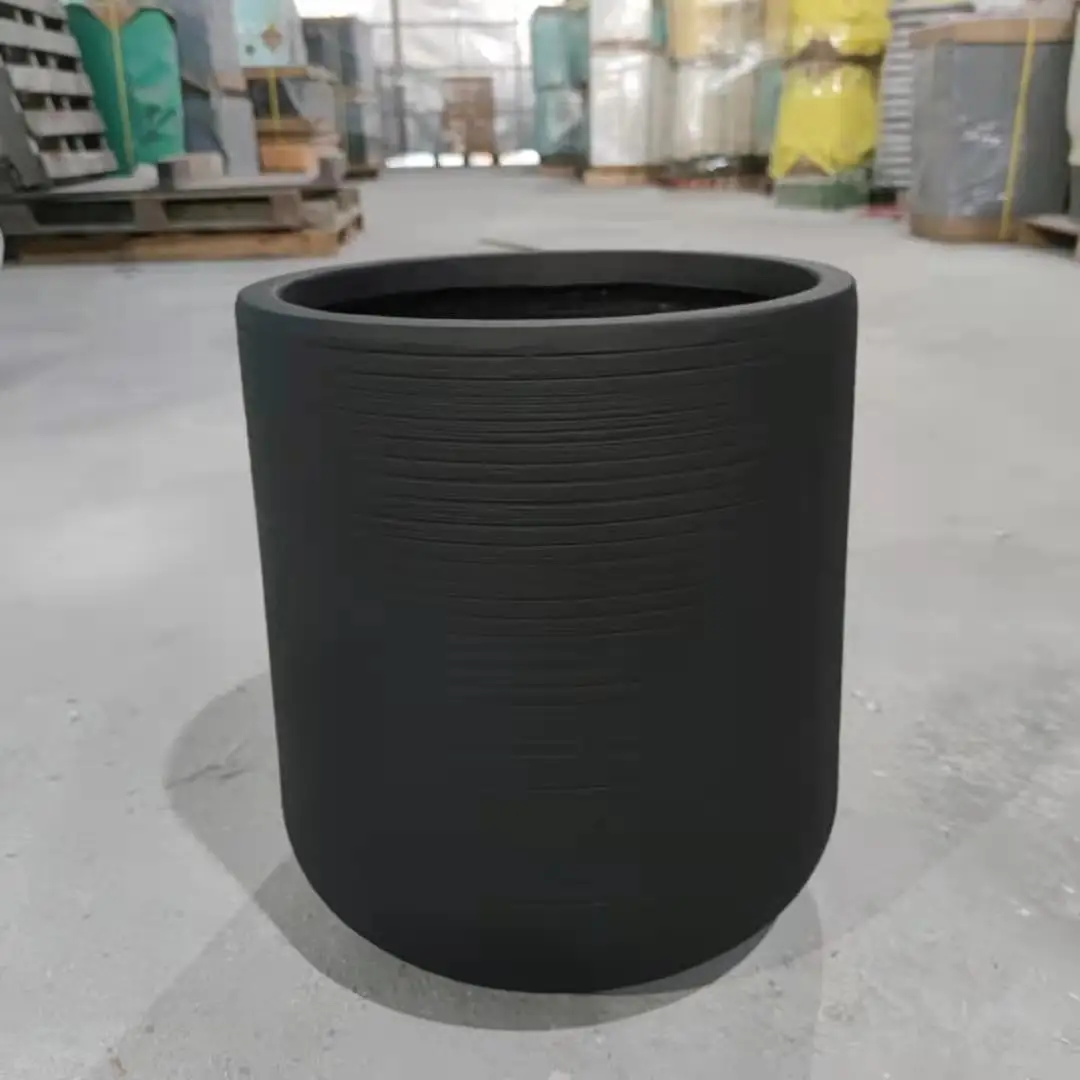 Foshan city multi-stripe durable fiberglass cement  small round cylinder flower pots
