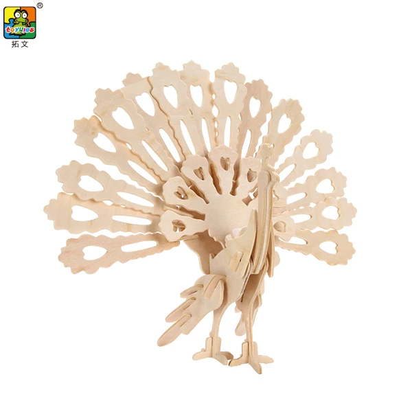 Educational Toy laser cut wood crafts supply Wooden Peacock shapes unfinished toy 3D wooden Puzzle for Promotion Craft Kit