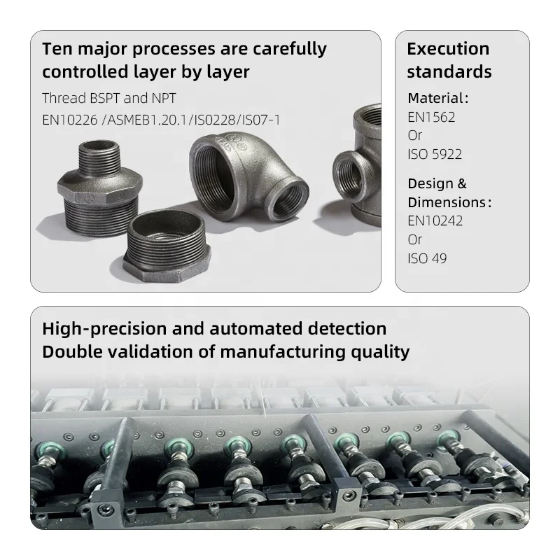 Jianzhi factory BMI GI pipe fittings malleable iron  nipple tee black galvanized thread plumbing materials MF tee elbow