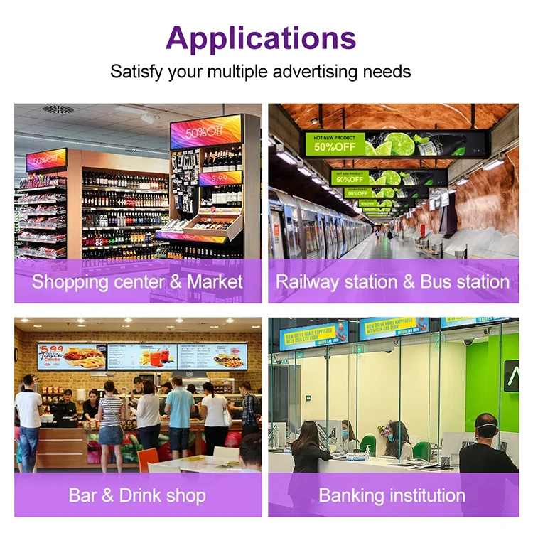 P1.25 P0.7 Cob Supermarket Ultra Wide Strip Shelf Edge Advertising Digital Signage Monitor Type Stretched Bar Led Display Screen