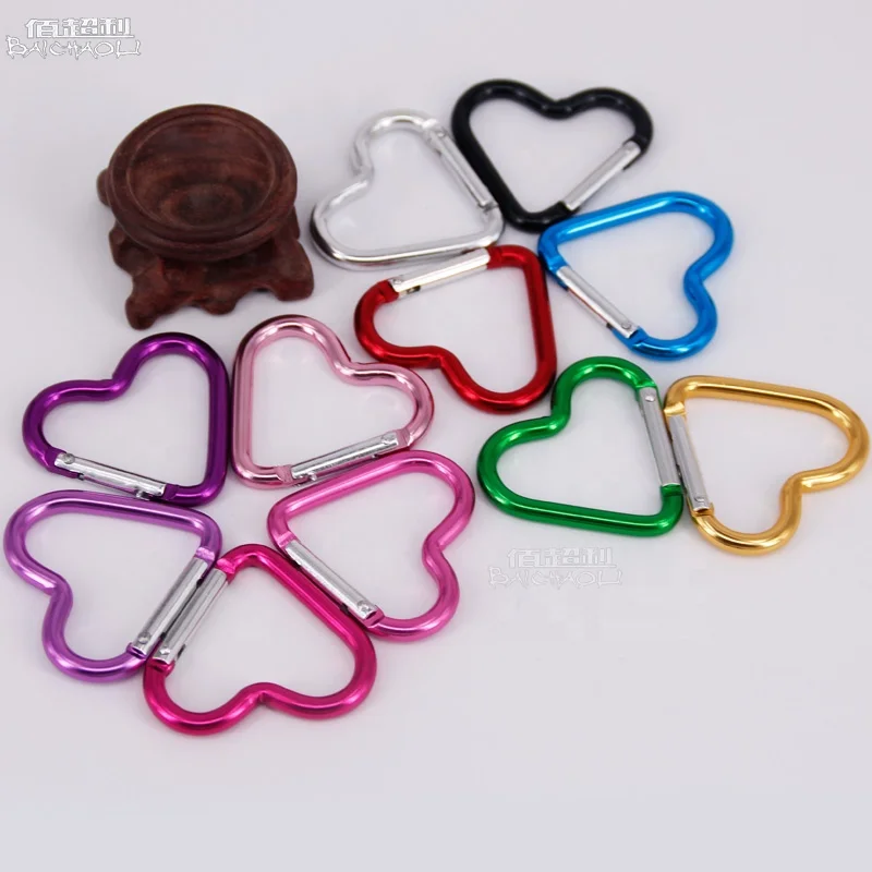 
heart-shaped aluminium alloy spring hook multicolour carabiner 