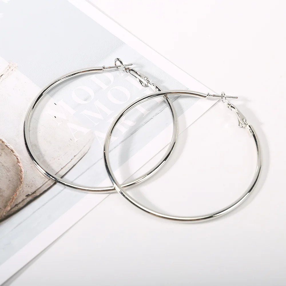 2021 Fashion Fine Jewelry 18K Gold Big Circle Drop Hoop Earrings Trendy S925 Silver Needle Round Vintage Earring