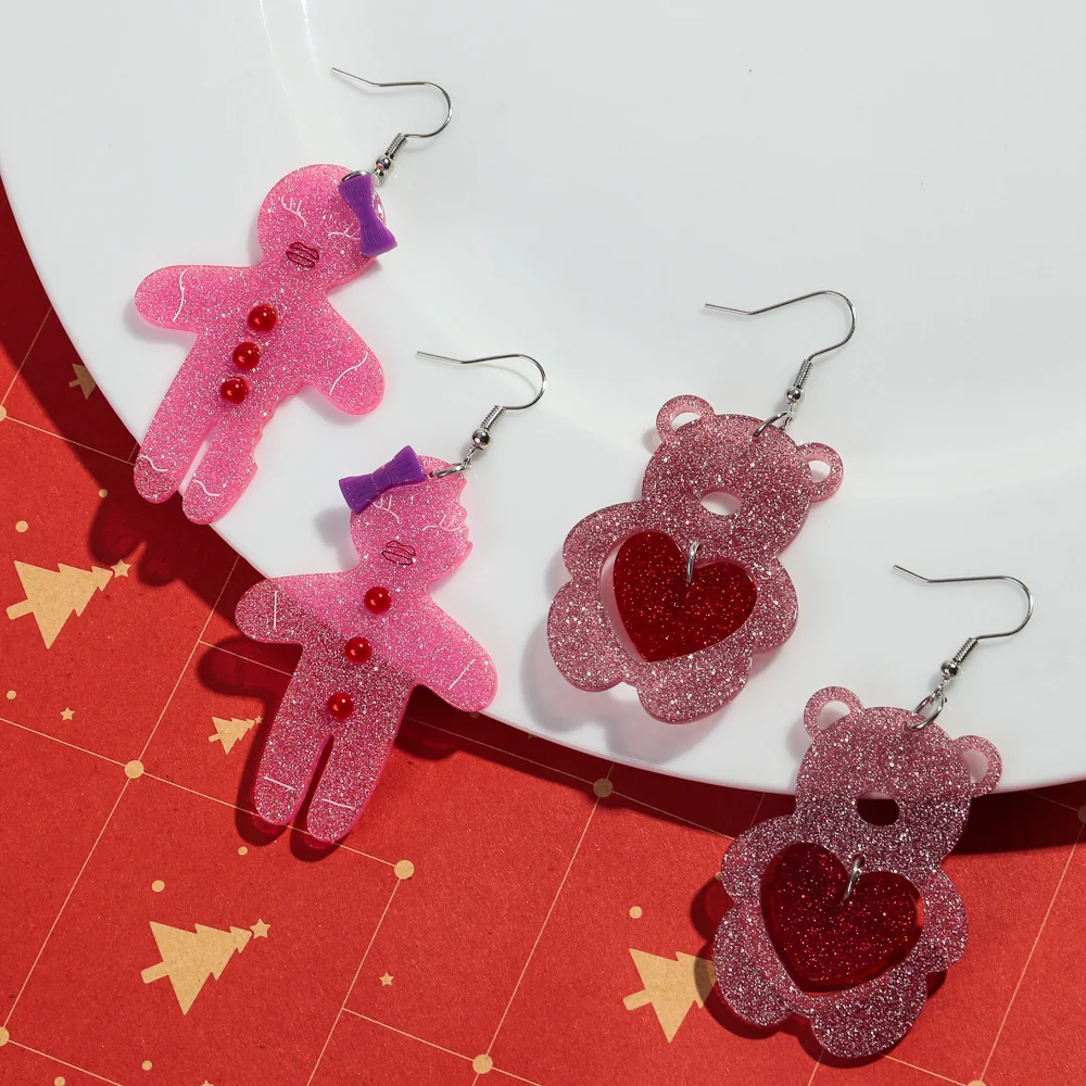 High Quality Customized Christmas Tree Earring Santa Claus Animals Cat Acrylic Earrings For Men Women