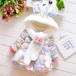 Cute Rabbit Ears Plush Baby Jacket Christmas Sweet Princess Girls Coat Autumn Winter Warm Hooded Outerwear Toddler Girl Clothes