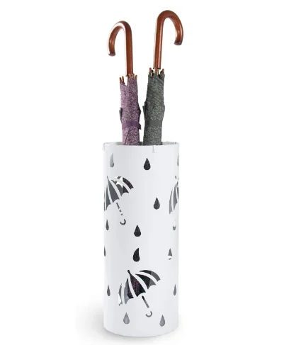 Круглая подставка для зонта, металлический держатель для зонта для дома, офиса, украшение для прихожей с крючками и капельным подносом (серый)