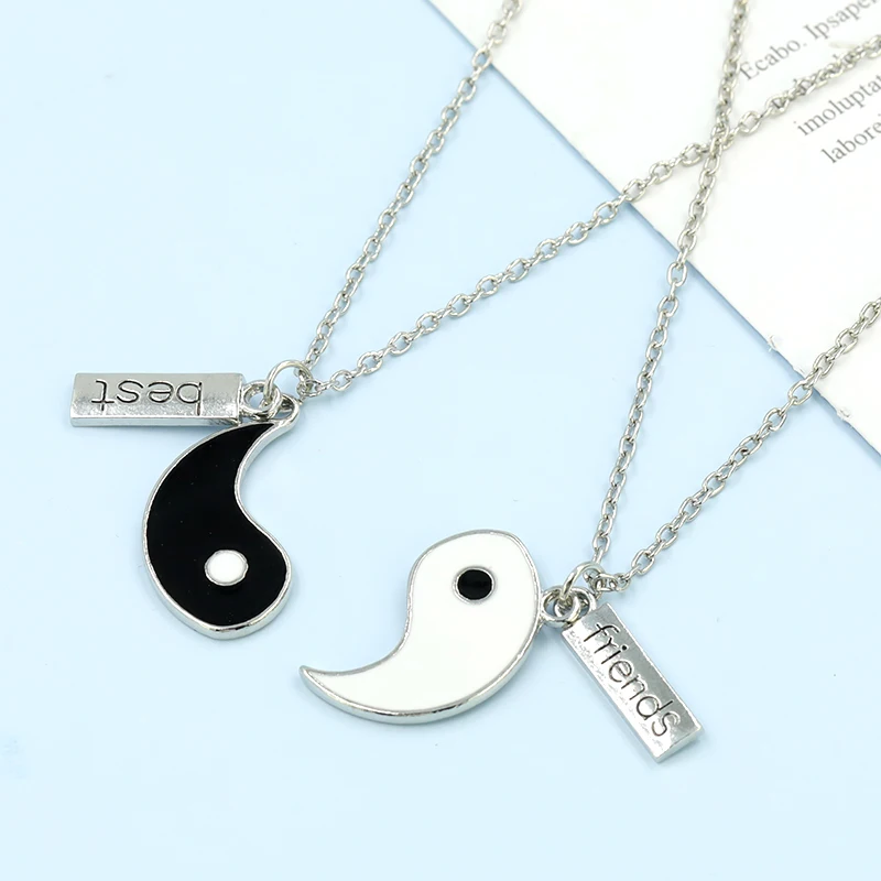 Best Friends Yin Yang Metal Puzzle Enamel Pendant Necklace Figaro Chain Stainless Steel Jewelry Custom Necklace