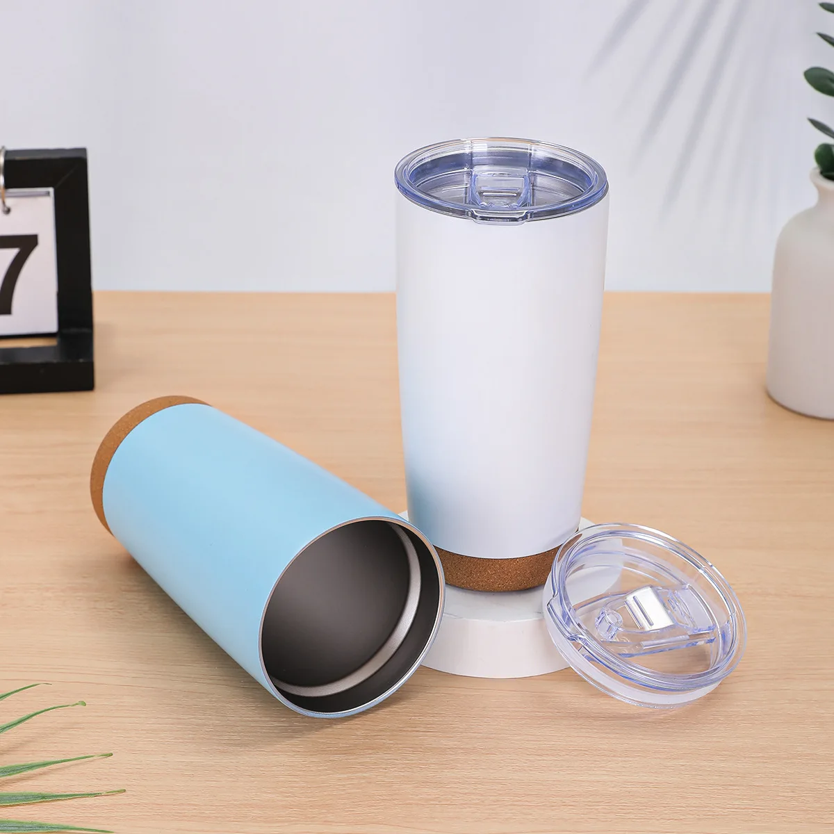 Double Wall Stainless Steel CoffeTherme al Mug Travel Tumbler with Cork Bottom & Lid for Coffee Tea Cold Drinks