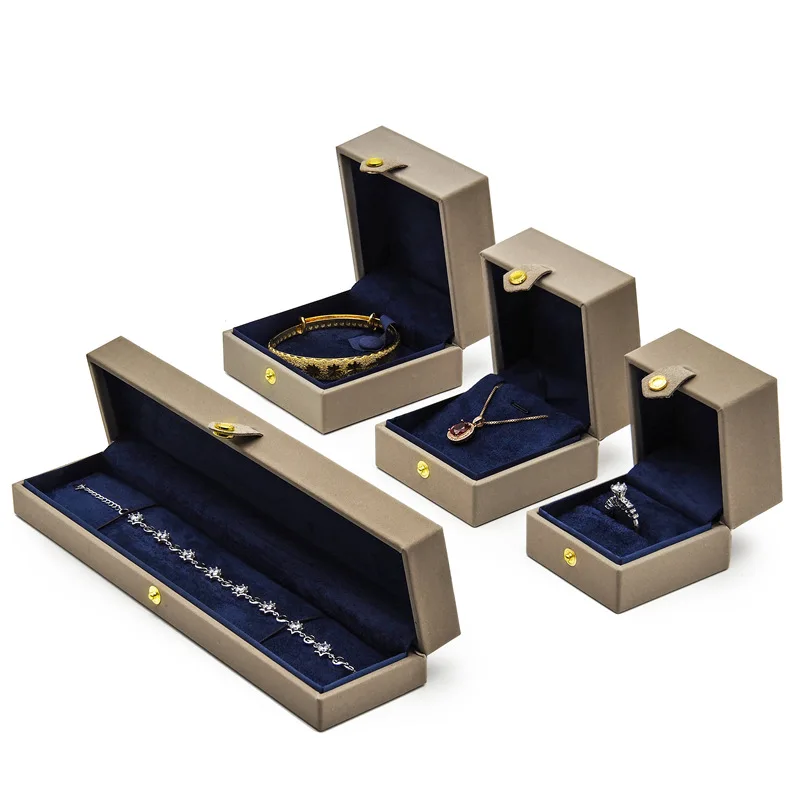 High-end jewelry package buckle ring box  bracelet gift jewelry boxes Champagne color PU leather  jewelry box