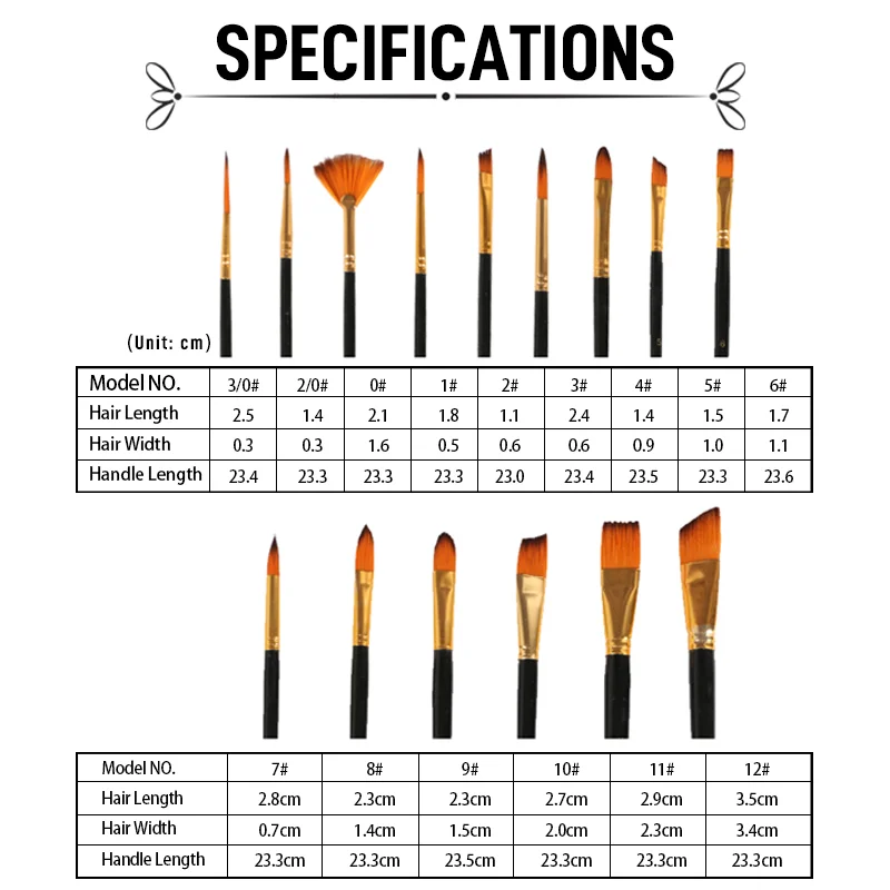 Art Supply Set 15pcs Paint Brush Set Nylon Hair Artist Acrylic Brushes for Canvas Painting