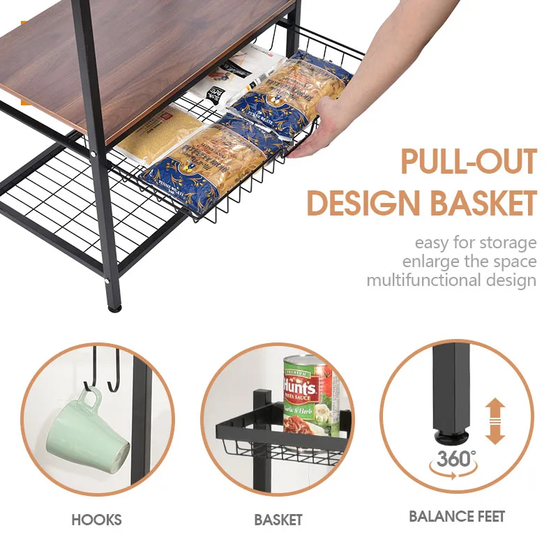 WIREKING New Bakers Rack Kitchen Island Standing Shelf Microwave Oven Rack Organizer Table