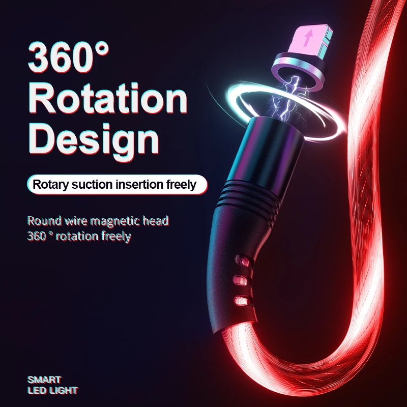 
Lm1S 3 In 1 Led Night Light Glow Magnetic Quick Charging Cable 3A Usb-C Mobile Cell Phone Charge Magnet Luminous Flowing Cable 