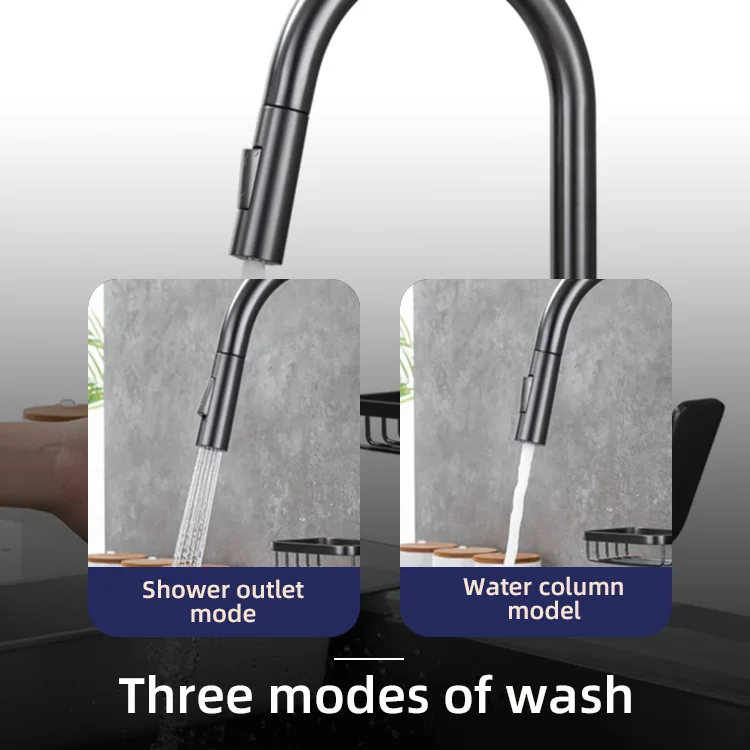 Kidolux Brushed Gold Hot Sales Soap Basket Pull Down Kitchen Faucet Pull Out Kitchen Taps Sink Faucet Hot And Cold Water Taps