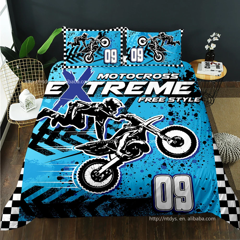 3D racing motorcycle duvet bedding 3-piece set children boy adult extreme sports quilt cover set