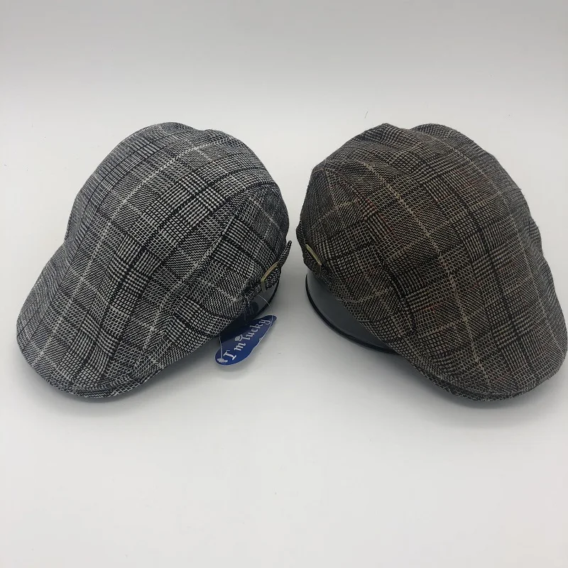 
New Arrival 100% Polyester Gentlemanlike Flat Top Checked Plaid Ivy Hat 