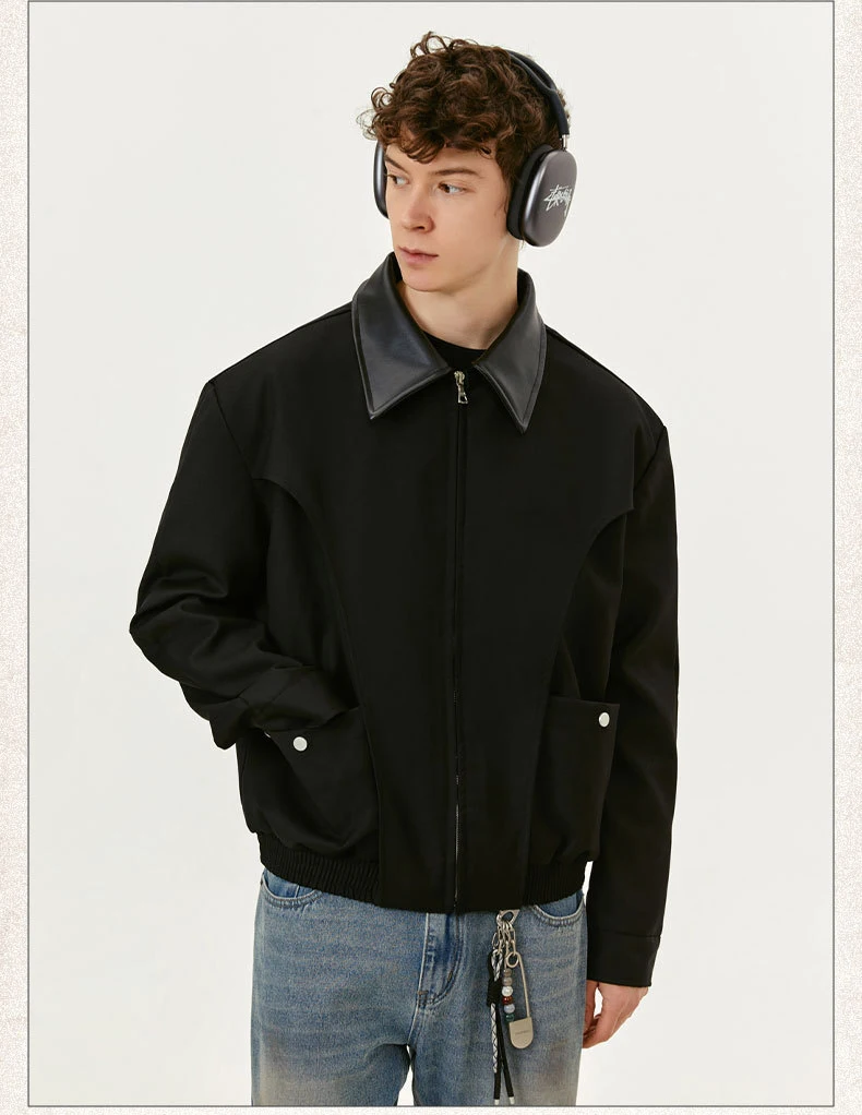 custom winter korean 1000gsm printed leather wind breaker  security motorcycle sports polyester heavy jacket for men