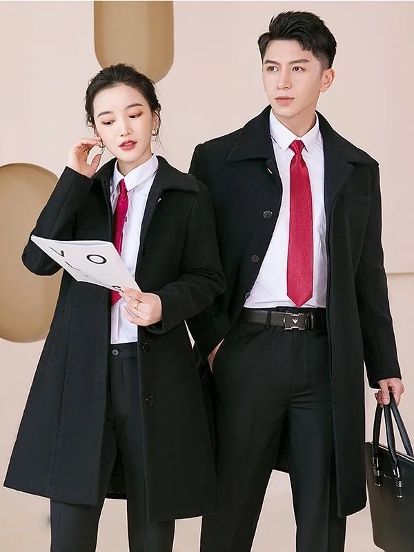 2024 OEM Custom men uniform custom logo polyester flight attendant tweed coat men hotel service clothes warm men work uniforms