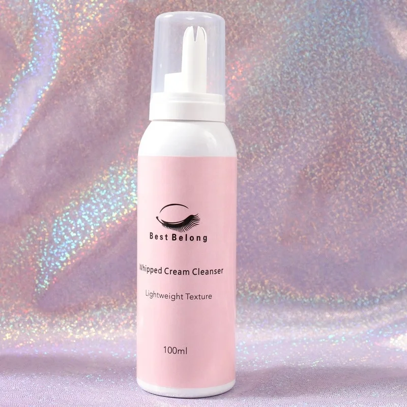 Private Label Eyelash Extensions Whipped Cream Lash Cleanser 100ml Soft White Pink Lash Shampoo Cleanser for Eyelash and Brow