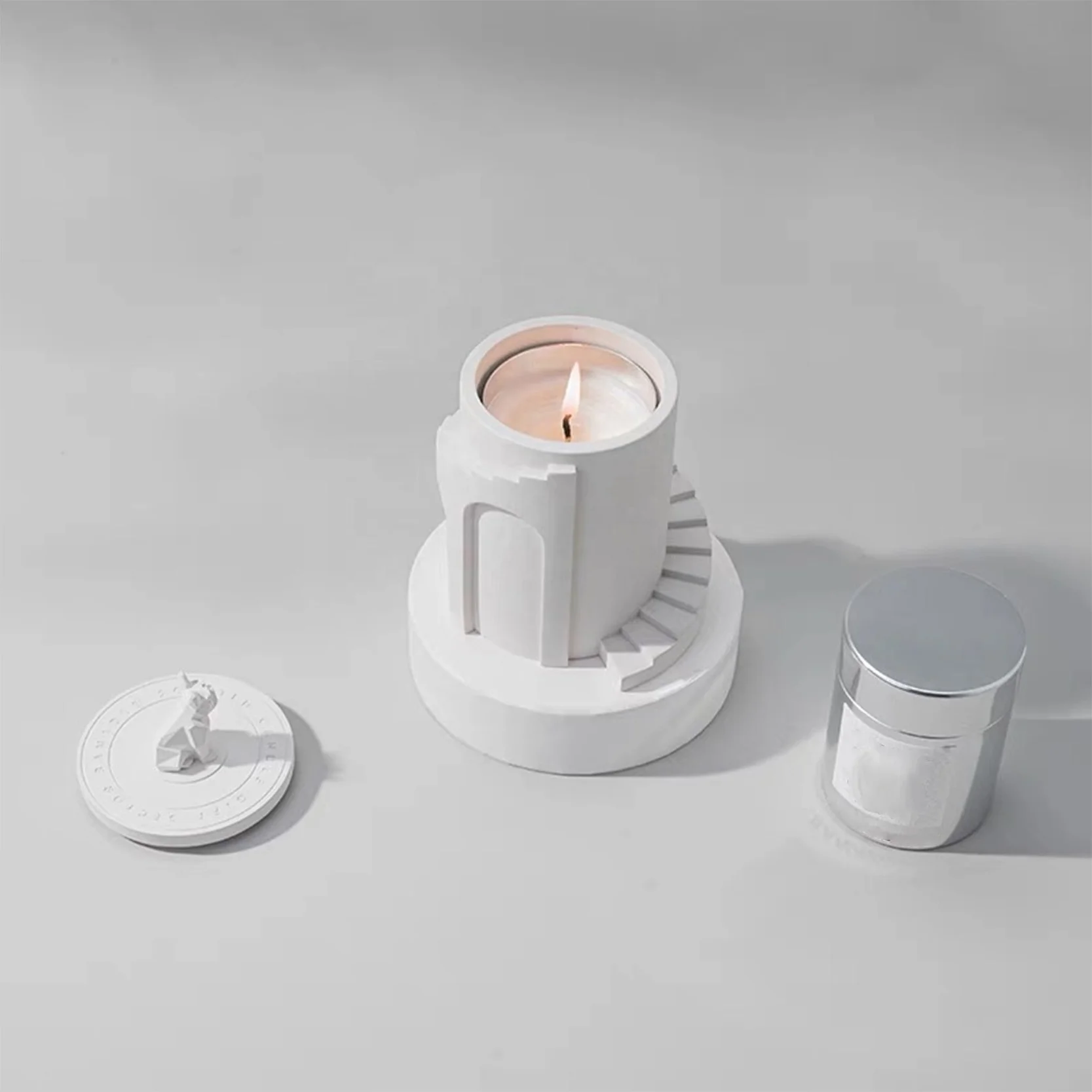 Custom Private Label Plaster Ceramic Candle Holders Cement Candle Jars with Luxury Gift Box