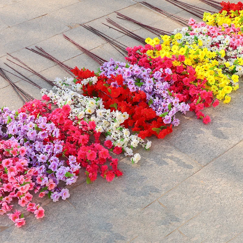 artificial peach blossom stem fake plum blossom silk cherry blossom branch for wedding home decoration