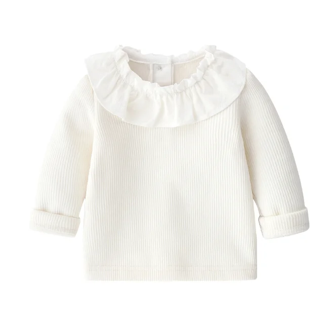 PHB 30247 ruffle collar plain design baby kids girl long sleeve shirt