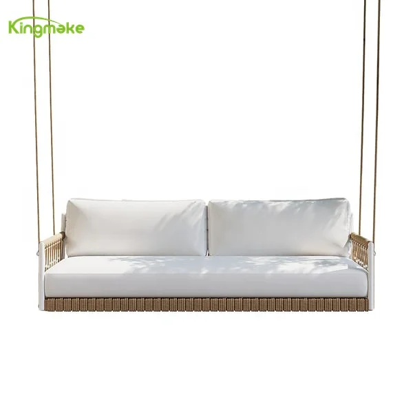 KIngmake Double Love Seater Garden Hanging Swing Chair Swing Sofa Bed Traditional Wide Outdoor Rattan Swing Sofa Hanging Chair