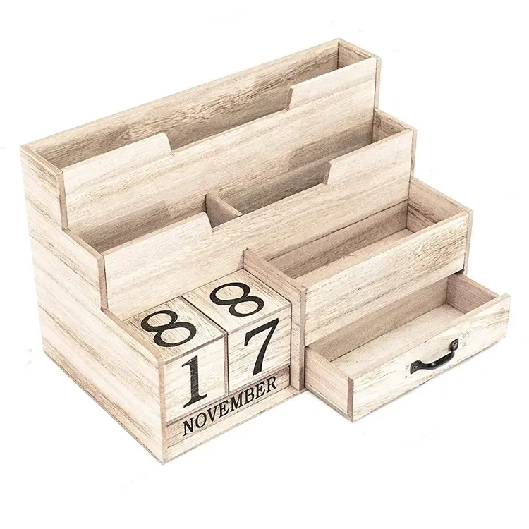 Custom Office Mail Sorter Countertop Organizer  Wooden Mail Desk Organizer with Block Calendar