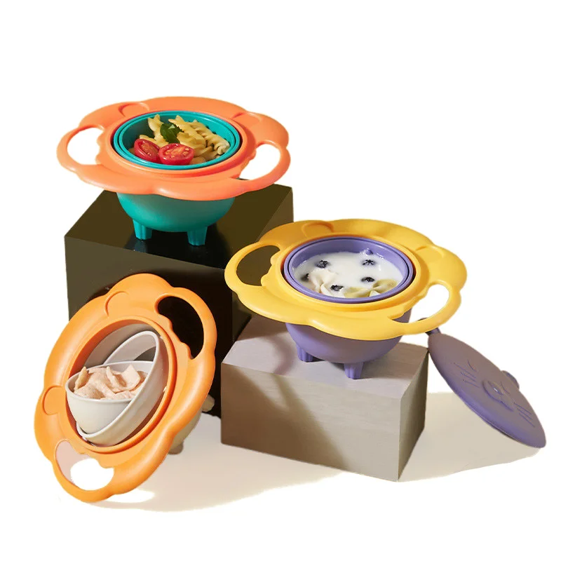 BPA Free Anti Spill Gyro Bowl Anti Spill Baby Feeding Tableware Universal 360 Rotate Gyro Kids Bowl For Babies