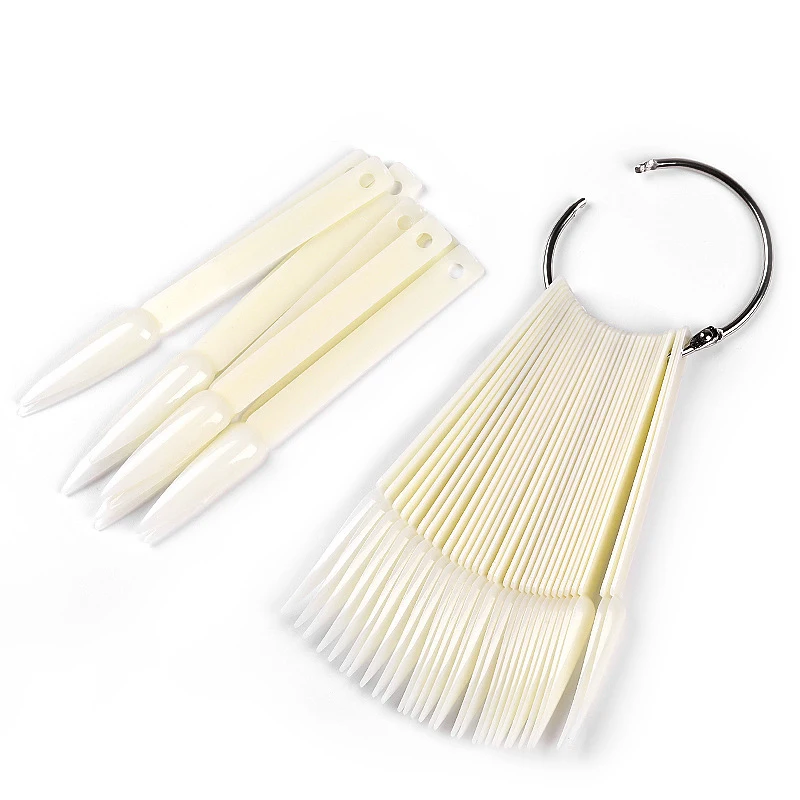 50 tips Fan Shaped Nail Polish Gel Sharp Tips Color Chart Display With Metal Ring Nail Polish Color Chart