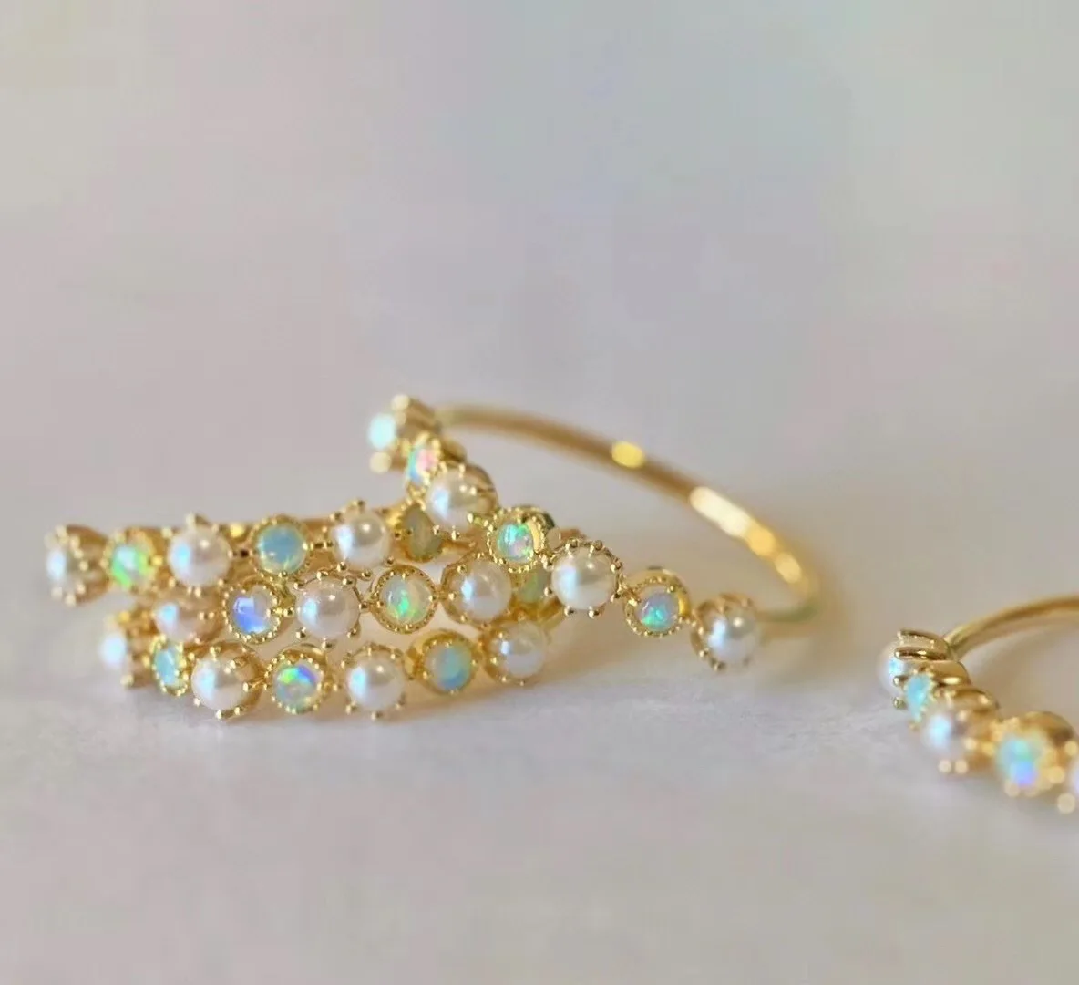 Hot sale dainty 18k gold plated 925 sterling silver pearl opal stack rings for women gift