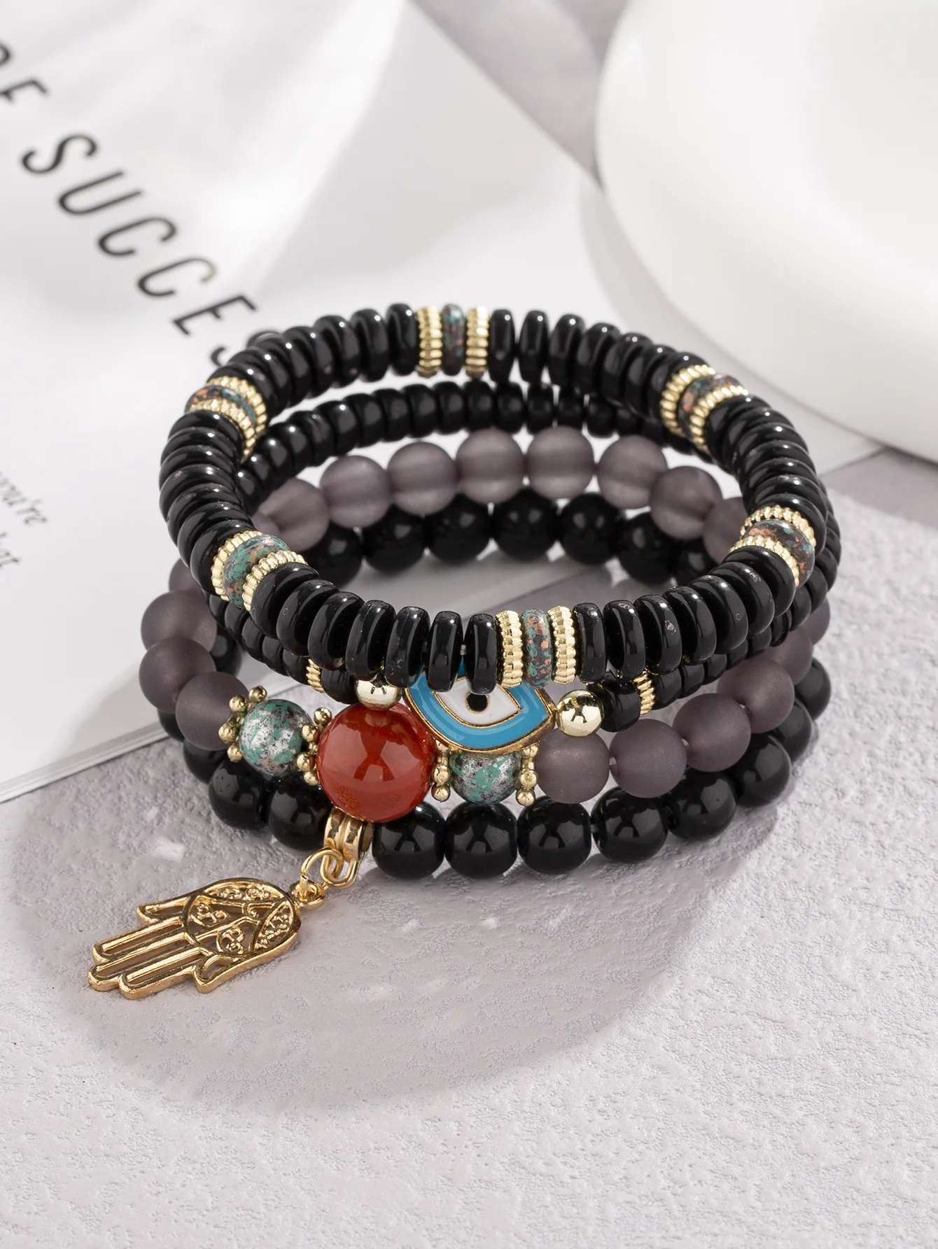 Evil Eyes Bracelets Pack Crystal Bohemian Bracelet Set Beaded Mixed Hamsa Hand Palm Protection Stretch Jewelry for Women Girls