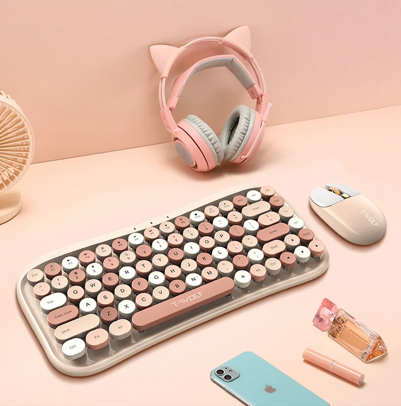 T WOLF TF660 Bluetooth5.0 2.4G Dual Mode Wireless Keyboard Mouse Set Round Keycap Keyboard